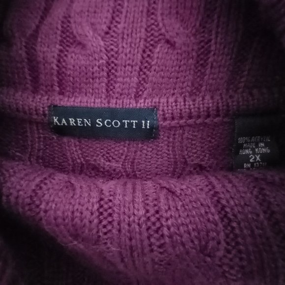 Purple Karen Scott II Cable Knit Cowl Neck Tunic Sweater Size 2X (T-339) - Picture 7 of 10